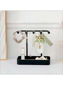 1 pieza Estante de exhibición práctico, organizador colgante de sobremesa para aretes, collares, anillos, llaveros, diademas, sujetadores de cabello, bandeja de joyería de madera y soporte para llaves para organizar accesorios de mujer, esenciales de viaje, regreso a la escuela, almacenamiento de dormitorio, decoración de otoño