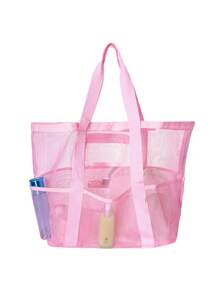 1个超大网眼沙滩包 - 防沙游泳手提袋，超大容量，适合家庭使用，可折叠轻便，带拉链和额外口袋，可装玩具和沙滩度假必需品 - 彩色 - 查看 5