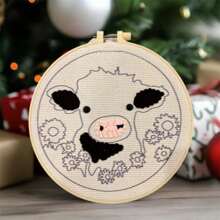 DIY Punch Needle Kits For Beginners Cute Cartoon Highland Cow With Daisy Flower Embroidery Set