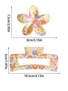 2 件时尚百搭棋盘糖果色发夹，简约发爪发饰，适合日常使用、驾驶、聚会、度假、外出、上学，是送给女孩和好朋友的绝佳礼物，花爪夹秋季配饰 - 彩色 - 查看 5