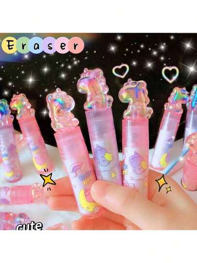 1 pieza Borrador con diseño de lápiz labial de estilo Kawaii Unicornio, herramienta de corrección para estudiantes, suministros escolares y de oficina, regalo, artículos de papelería creativos, de regreso a la escuela