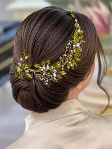 1pc Handmade Bridal Headband With Crystal Alloy Hair Clip, Women's Jewelry Hair Accessory Suitable For Holiday Gifts, Wedding Celebration, Vacation, Prom - Gold - View 2