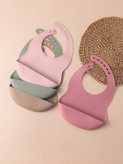 PopLittleOne 1pc Baby Silicone Bibs Solid Color Baby Tableware Adjustable Baby Bibs Feeding Trianing Baby Items Waterproof Baby Bib