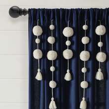 LUSH DECOR Boho Pom Pom Tassel Linen Window Curtain Panel Navy Single 52X84 Halloween-Fall Decor-Room Decor - Hải quân - Xem 4