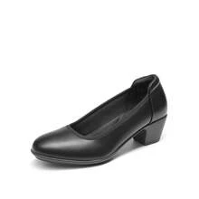 Zapatos de tacón bajo y grueso cómodos y de bloque para trabajo, con puntera cerrada y redonda, zapatos de vestir para oficina y negocios para mujer - Negro - Ver 4