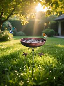 1PC Metal Bird Bath Stand And Feeder, With Column, Leaf, Sunflower Design, For Outdoor Garden, Courtyard And Lawn Decoration, With Five Strong Gripping Diameter - Outdoor Garden Water Feature Outdoor Decoration Garden Decoration Home Decor, Family Metal Wall Art Decor, Gift Preferred. - Multicolor - View 2