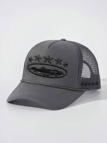 1 pieza Gorra de béisbol con malla bordada con estrella de cinco puntas, gorra casual ajustable con protección solar para exteriores, apta para viajes de primavera/otoño, playa, estilo unisex Y2K - sombrero - Ver 8