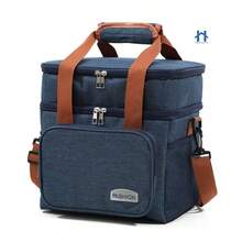 Large Thermal Bag With Side And Front Pockets, Fitness Lunch Box Holder With Hand Strap And Cross-Shoulder Strap - 藍色 - 查看 1