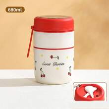 1 pieza Caja de almuerzo térmica portátil con aislamiento de acero inoxidable de doble capa de 500ml y 680ml, taza térmica para sopa, recipientes aislados, lonchera bento con cuchara plegable, útiles escolares