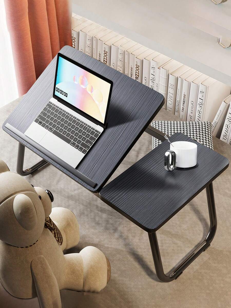 1pcs Extra Large Portable Laptop Bedside Table Folding Table, Computer Table - Multi-Function Tray Stand with Cup Holder, Stable, Durable, Foldable Great for Eating, Reading and Writing, Folding Laptop Table with Wood Fiberboard, Multi-Function Mattress with Storage Bag Portable Office - 黑色 - 查看 1