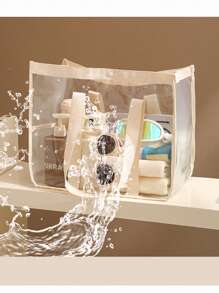 حقيبة شاطئ قطعة واحدة، حقيبة تخزين ملابس شفافة مقاومة للماء من البي في سي، حقيبة سفر كبيرة السعة محمولة للمكياج والعناية، باستثناء العناصر الموجودة داخل الحقيبة