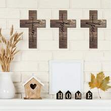 3 件信仰爱希望十字架木制壁挂，乡村田园十字架装饰，复古宗教爱墙艺术农舍家居装饰 - 彩色 - 查看 10