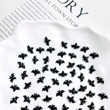 50/100 件万圣节蝙蝠树脂装饰 - 彩色平背装饰，适用于剪贴簿、美甲和婚礼装饰，各种食物主题手工配件 - 黑色 - 查看 3