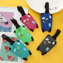 PVC Luggage Tag With Cartoon Suitcase Pattern (Grey, Pink) Travel Bag Tags, Suitcase Label, Soft Rubber Travel Tag With Removable Buckle - Soft Rubber Luggage Tag For Suitcase, Silicone Boarding Tag For Rolling Suitcase, Suitable For Cards (Bank Card, Student ID, Transit Card) - 粉色 - 查看 5
