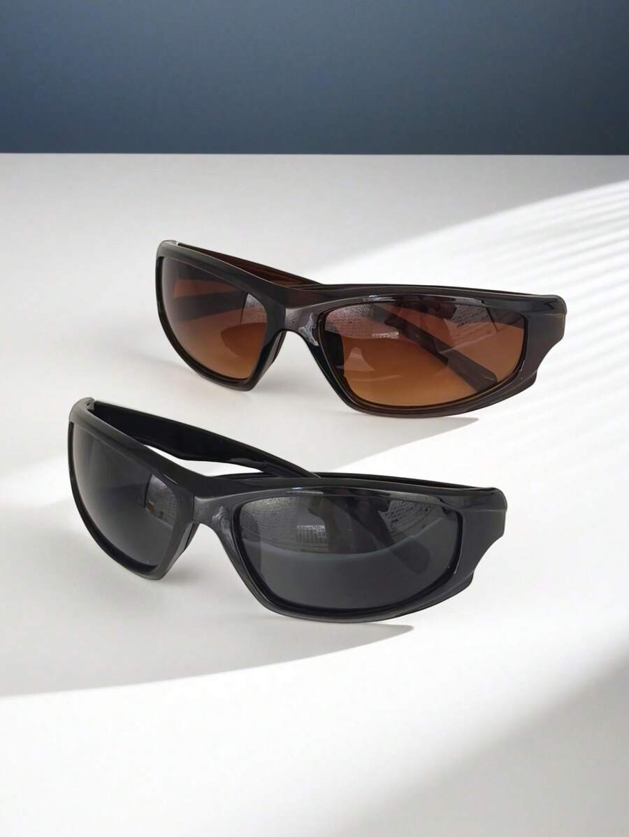 feye 2pcs Mercury Lens Fashionable Glasses, Unisex Y2K Streetwear Fashion Glasses Suitable For Daily Wear - 2-pack (black + Coffee Brown) - View 1