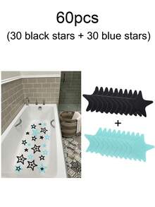30pcs Star Pattern Anti-Slip Shower Stall Mat, Modern Black Star Print Anti-Slip Shower Tread Sticker For Bathroom Home Bathroom Decor Fall Decor Back To School - Black - View 14