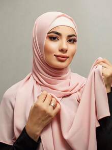 1pc Women's Plain Crinkled Chiffon Hijab Scarf - Mint Green - View 3