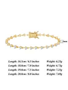 1 件 925 纯银 14k 金心形锆石网球链手链，龙虾扣，男女皆宜的奢华珠宝手链，宴会派对庆典礼物，2025 时尚手链