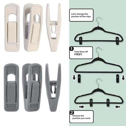 20pcs Flocked Clothes Hangers Clips, Strong Finger Clips Suitable For Pants, Socks And Hats, Drying Clips, Flocked Clips For Hangers, Thickened Plastic Clothes Pegs For Drying Clothes