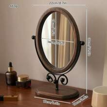 Vintage Bedroom Vanity Mirror, Solid Wood Makeup Mirror, Tabletop Wooden Chinese Style Rotating Dressing Mirror