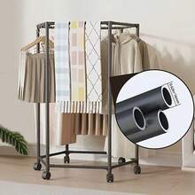2 Styles Rotating Clothes Rack With Wheels - Sturdy 16mm Metal Tube, Independent Hanging Clothes Rack, Portable Design, Efficient Clothing Storage And Display, Black/White, Laundry Room Organizer | Hexagon Design | Metal Structure Rotating Clothes Rack With Wheels - Stable Storage Easy Operation, Efficient Clothing Display, Metal Structure Laundry Room Storage Clothes Rack