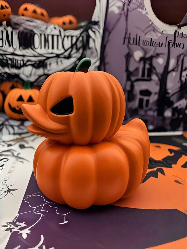 1pc Orange Pumpkin Shaped Halloween Duck Ornament, Halloween Decorative Accent, Resin Tabletop Figurine Gift Home Decor Fall Decor Room Decor