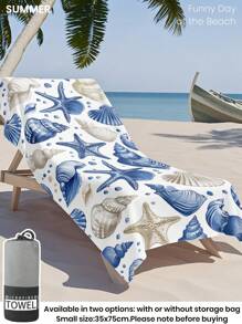 1 件印花沙滩巾，蓝色贝壳和海星游泳巾，浴巾，时尚款式沙滩巾，超强吸水浴室浴巾，游泳、健身、瑜伽，柔软舒适的超细纤维毛巾，轻便便携，防风防晒，假期浴室装饰，可选带或不带储物袋， - 彩色 - 查看 3