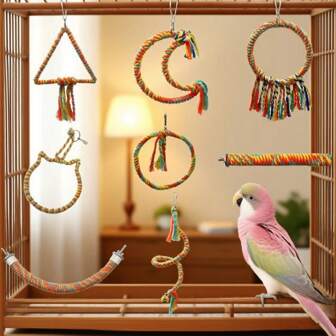 1pc Halloween Bird Toy, Handmade Rope Woven Stainless Steel & Silicone Parrot Stand, Parrot Swing Toy, Suitable For Bird Perching, Playing, Scratching, Halloween Color, Halloween Decor, Parrot Cage Decor, Fit For Small To Medium Birds, Outdoor Bird Attraction Toy, Hanging Reinforced Bird Toy, Suitable For Multi-Bird Households