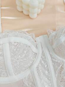 Fashionable Seamless Spaghetti Strap Bra, Sexy Fitted Strapless Lace Camisole Crop Top - White - View 8