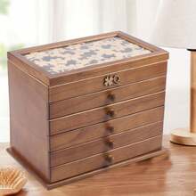 6 Schicht Schmuckkasten Holz, 6 Ebenen Großer Schmuckkasten mit 5 Schubladen Schmuckbox Schmuckkoffer Vintage Schmuckkasten Holz Große Kapazität Schmuckkoffer Organizer