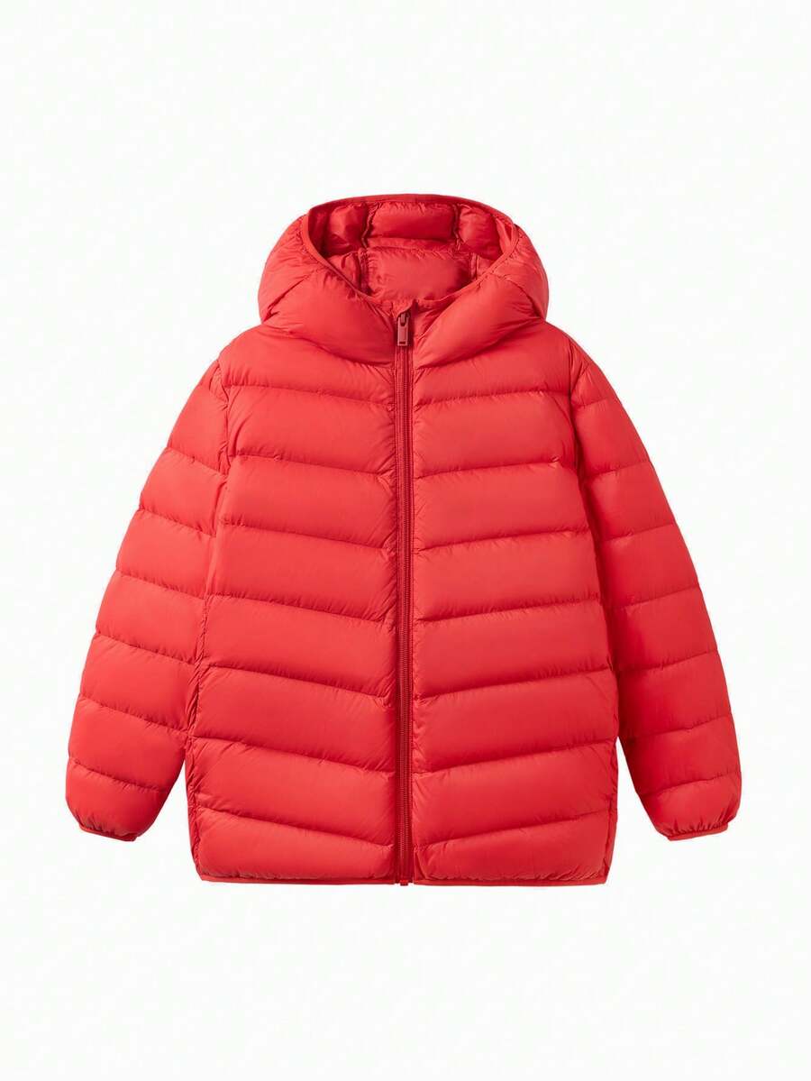 Balabala Tween Girl Lightweight Down Jacket Fall/Winter – Hooded Water & Oil Resistant Family Style - Brick Red - View 1