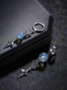 1 Pair Y2K Punk Star Earrings For Women Fashion Korean Jewelry Accessories Gift Protein Crystal Asymmetrical Star Pendant Gothic Ear Hooks