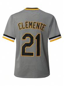 Men's Baseball Jersey 21 Grey Button-Down Embroidered Sports T-Shirt Gym Clothes Men Basic T Shirt - Grey - View 3