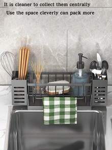 1 soporte para esponja de fregadero de cocina gris/negro, multifuncional, organizador de almacenamiento para cepillos y fregadores.