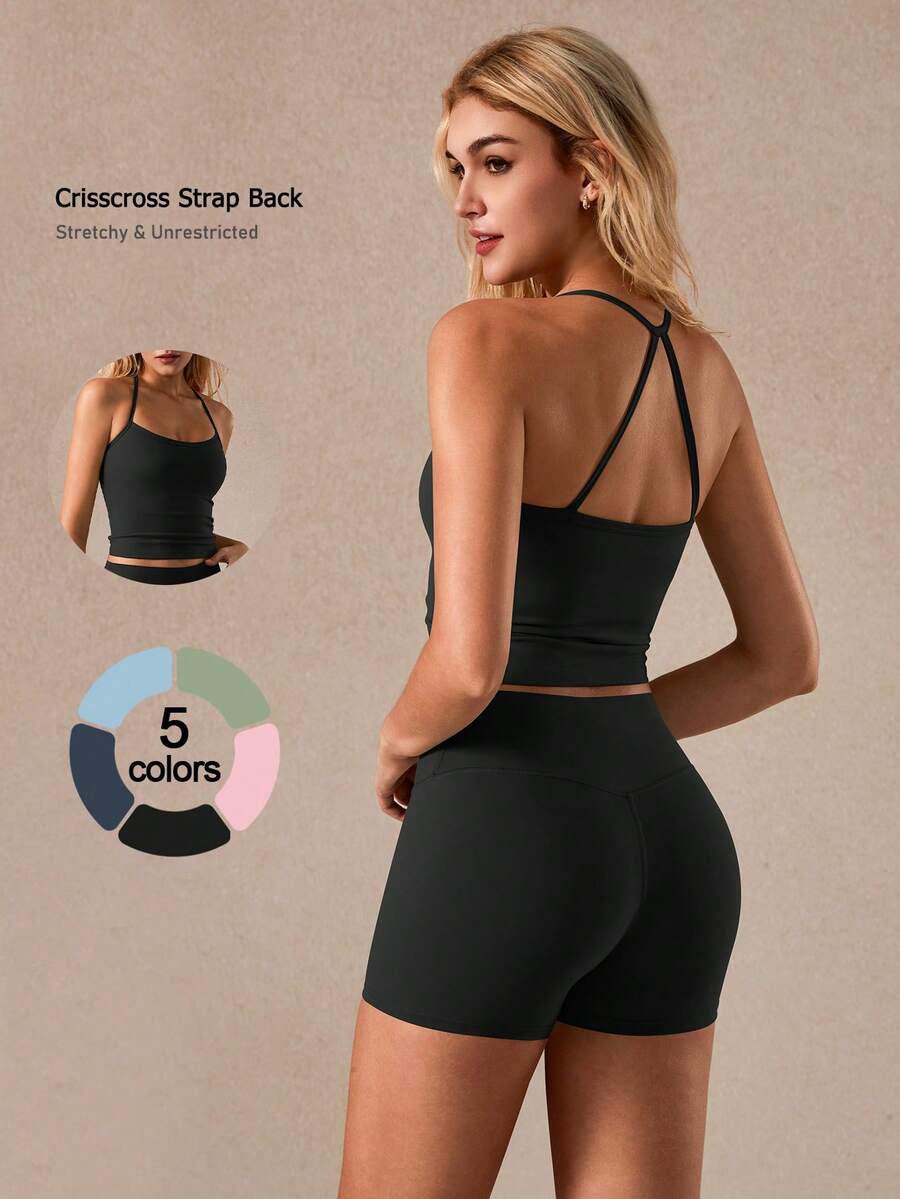 NcmRyu Women's Sexy Seamless Elastic Camisole And Shorts Activewear Set - Black - View 1