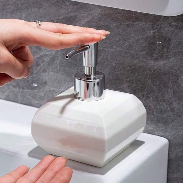 Keramik Seifenspender, Druckluft-Lotionsflasche, Badezimmer Shampoo Duschgel Spender, leicht luxuriöser Haushalts-Handseifenverteiler