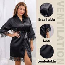 1PC Women's Black New Long Sleeve Casual Comfortable Breathable Sexy Tie Home Bathrobe,Four Seasons Home Bathrobe,Summer Bathrobe,Autumn Bathrobe,Winter Bathrobe