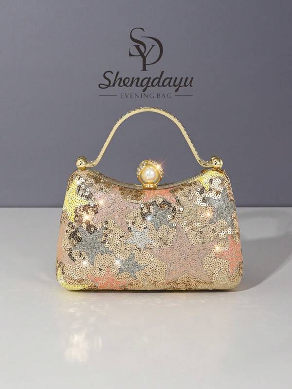 SHENGDAYU Sequin Embroidered Floral Box Clutch, Women's Fashion Sequin Patchwork Handbag, Party Evening Bag, Random Cutting, Suitable For Women, Suitable For Party, Wedding, Formal Dance, Holiday. Highly Suitable For Party, Wedding, Conformance, Banquet/Gala, Paired With Holiday Party Dresses, Evening Gowns.And Sequin Dresses.Floral Bag