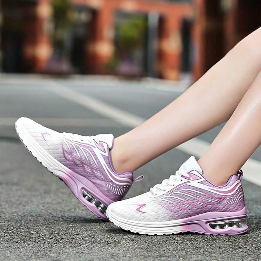 Women Running Shoes Fashion Air Sneaker Women Cushion Mesh Breathable Tennis Sport Shoes - 白紫色 - 查看 1