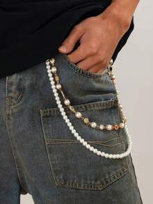 1 件时尚个性化珍珠向日葵彩色方晶锆石装饰男士裤链，适合日常穿着、派对装、节日、生日、周年纪念日，可作为男士的贴心礼物 - 彩色 - 查看 1