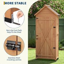 mteryoing 63"/70" Large Outdoor Wooden Storage Shed - Waterproof Vertical Garden Tool Cabinet With 3 Adjustable Shelves, Lockable Door & Roof Storage | Heavy-Duty, Space-Saving For Patio, Yard, Lawn, Backyard - 63.23x27.56x17.72 inches - 查看 2