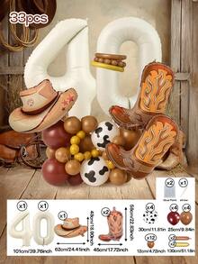 Bộ trang trí bóng bay chủ đề miền Tây 22/33 món - Trang trí chủ đề cao bồi Rodeo 22/33 món, bóng bay số màu kem 40 inch (0-9), bóng bay hình mũ và ủng cao bồi màu xám, bóng bay cao su in hình bò 12 inch, bóng bay cao su màu nâu/gỉ sét/cà phê sữa, thích hợp cho tiệc độc thân chủ đề miền Tây hoang dã, trang trí sinh nhật cao bồi, tiệc mừng em bé. - màu kem - Xem 18