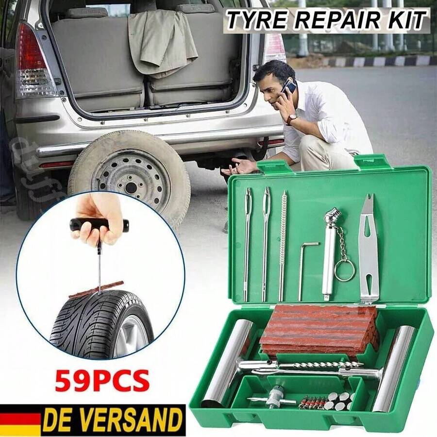 59x KFZ PKW Pannenset Flickzeug Flicken Autoreifen Platte Reifen Reparatur Satz