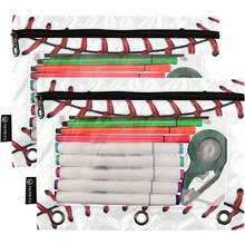 Custom Pencil Pouch For 3 Ring Binder Baseball Lace Red Stitches Personalized Pencil Pouches Case Binder Cosmetic Bag 2 Pack For Office School College Supplies-0142 - 棒球花邊 - 查看 2