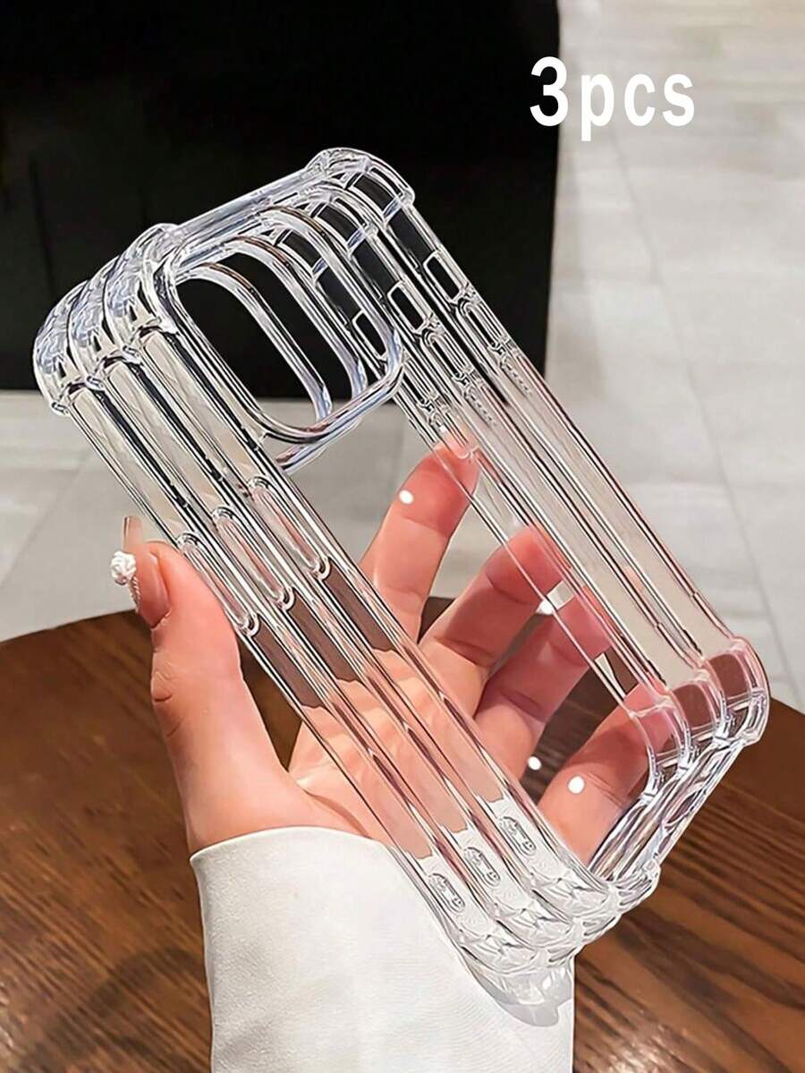 Gói 3 Ốp lưng điện thoại trong suốt lỗ lớn tối giản có đệm khí 4 góc, chống rơi, ốp lưng silicon mềm bảo vệ tương thích với iPhone 17/17Pro/17ProMax/11/12/13/14/15/16/16ProMax/13Pro/14Pro/15Pro, cầm nắm thoải mái - Túi khí trong suốt - Xem 1