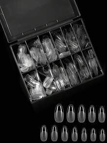 240pcs Press-On Nail Stickers, Full Coverage Fake Nails, Square, Almond, Pointed, Coffin Shapes, Transparent, Glossy, Suitable For Salon And Home Use, Square Gel Manicure, Nail Extension Kit - Clear - View 2