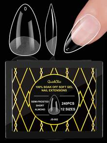 240pcs Press-On Nail Stickers, Full Coverage Fake Nails, Square, Almond, Pointed, Coffin Shapes, Transparent, Glossy, Suitable For Salon And Home Use, Square Gel Manicure, Nail Extension Kit - Clear - View 11