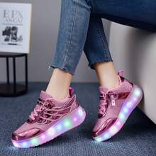 LED Winged Low-Top Roller Skates With Multi-Color Lights - Breathable Inline Skates For Girls, Outdoor Rapid Skating Shoes For All Seasons With Removable Wheels, Fashionable Design And Safety Features - Rose Red - View 10