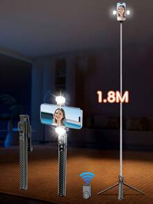 1.8m Wireless Bluetooth Selfie Stick Tripod With Adjustable LED Fill Light, Multi-Function Remote Control, 360° Rotatable Phone Holder, Suitable For Party Photography, Indoor Live Streaming - Multicolor - View 4