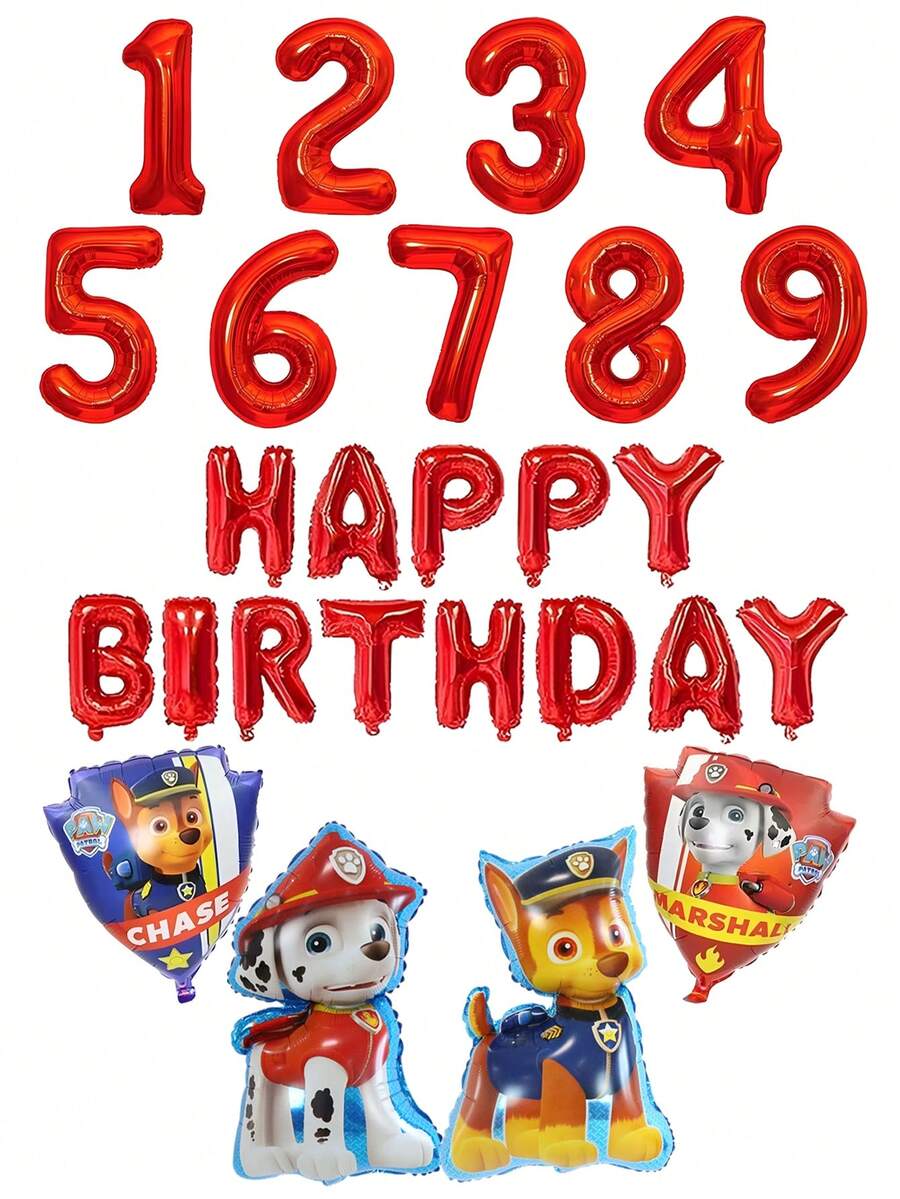 Paw Patrol 32" Paw Patrol Themed Candy Red Number 5 Foil Balloons, 5pcs/Set, Birthday Party Decorations